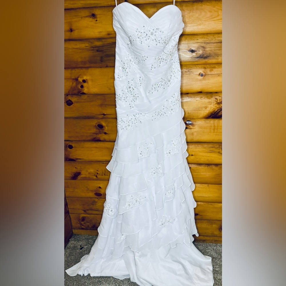 A-Line Ruffle Tiered Adjustable Corset White Wedding Gown